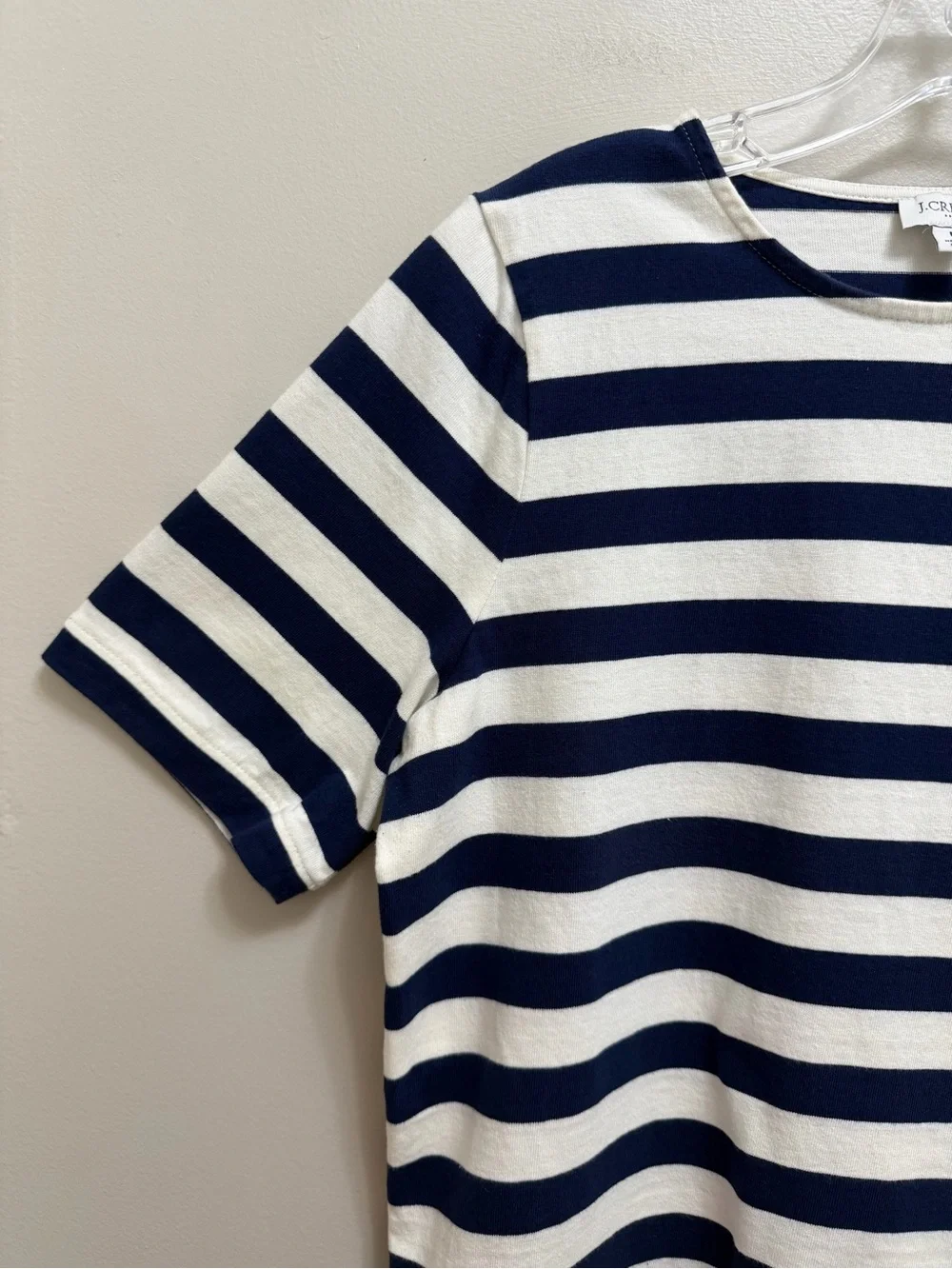 J. Crew Factory Striped Short Sleeve Top Gold Buttons Cotton Navy Blue Size L